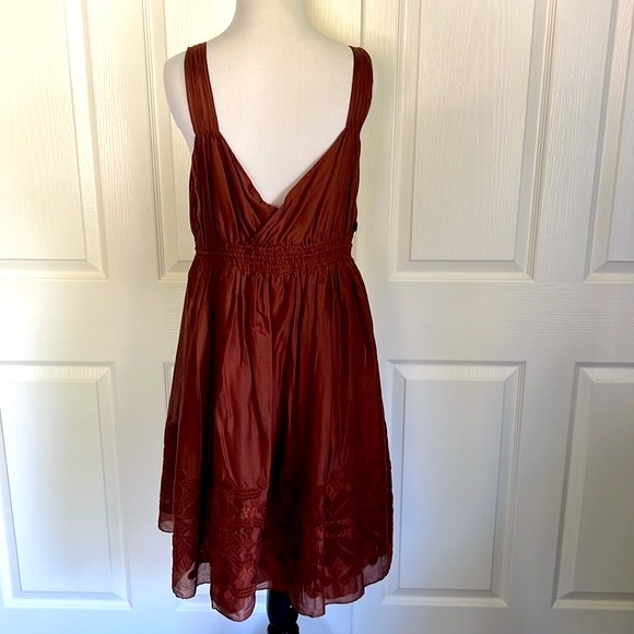 Banana Republic Rust Brown Embroidered Dress Womens Sz 14 - Picture 6 of 16